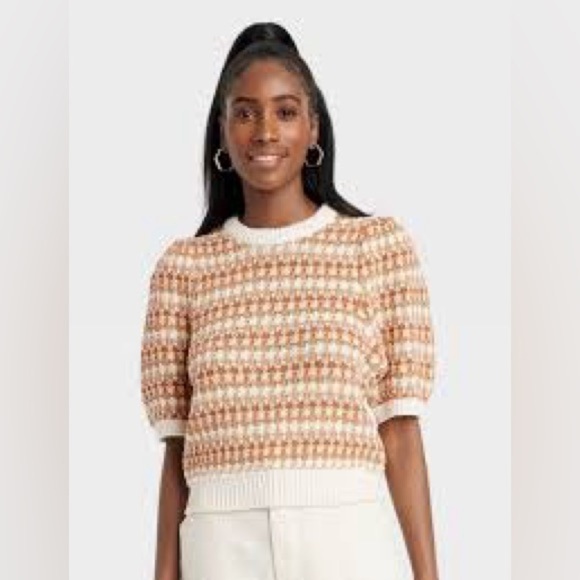 Universal Thread Sweaters - Universal Thread Crochet Striped Sweater with Puff Elbow Sleeves Size XS